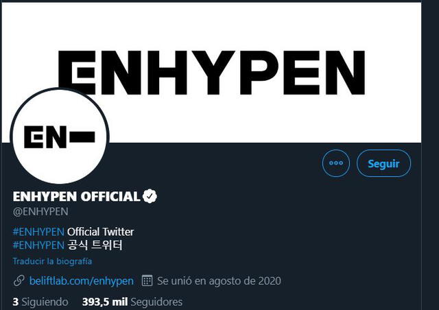 Captura a la cuenta de Twitter oficial de ENHYPEN. Créditos: BE:Lift