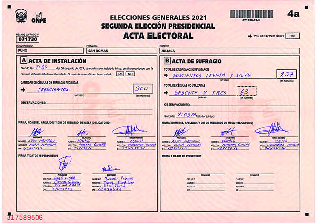 Personeros de Fuerza Popular firmaron actas, dando conformidad a conteo de votos.