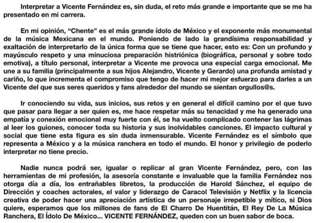 Jaime Camil comparte un comunicado con el que confirma que dará vida a Vicente Fernández. Foto: Instagram/@jaimecamil