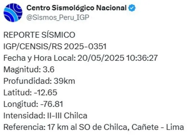 Sismo en Lima de 3,6, según IGP. Sismo en Lima de 3,6, según IGP.