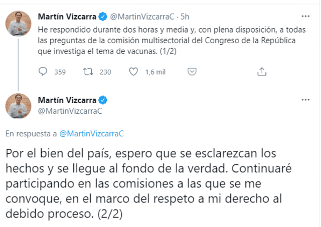 Pronunciamiento de Martín Vizcarra. Foto: captura de Twitter