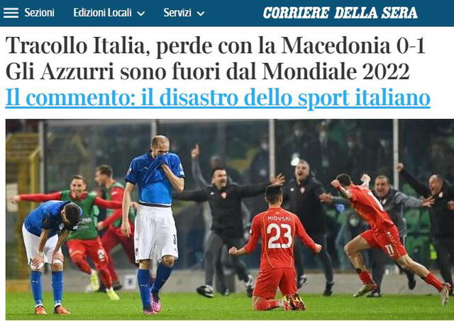 Así tituló Corriere della Sera. Foto: Web Corriere della Sera
