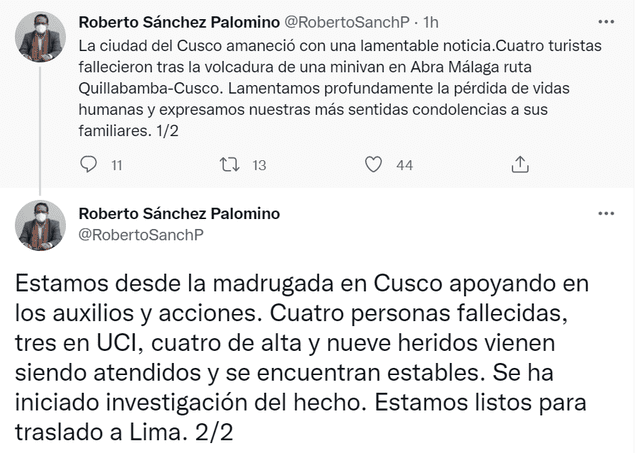 Ministro de Ministro de Comercio Exterior y Turismo se pronuncia sobre accidente en Cusco. Foto: Twitter oficial