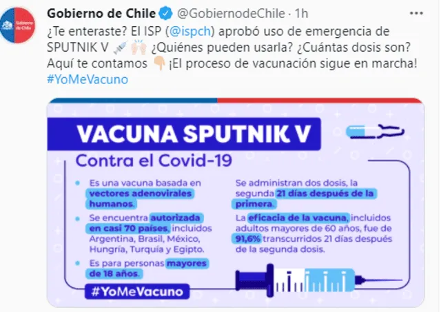 Chile aprueba el uso de emergencia de la vacuna rusa Sputnik V contra la COVID-19