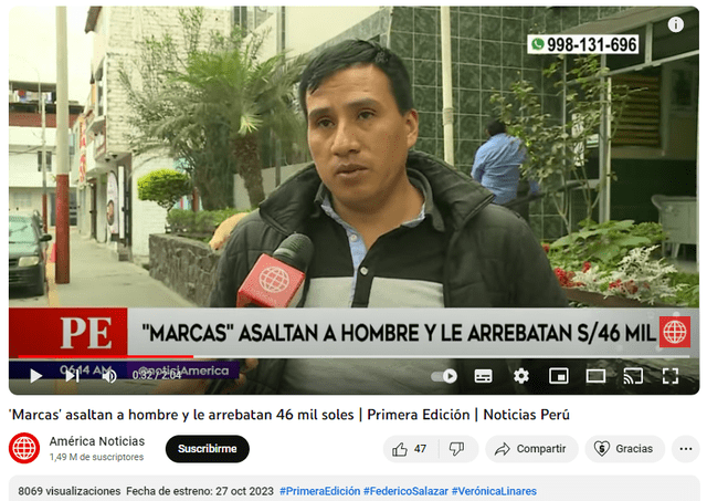  Denuncia de ciudadano en Lurín.&nbsp; Foto: captura en Youtube / América Noticias.&nbsp;   