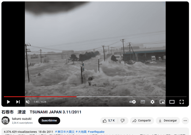  Video se relaciona con el terremoto de Japón en 2011. Foto: captura en Youtube / ‘Takuro suzuki’.    