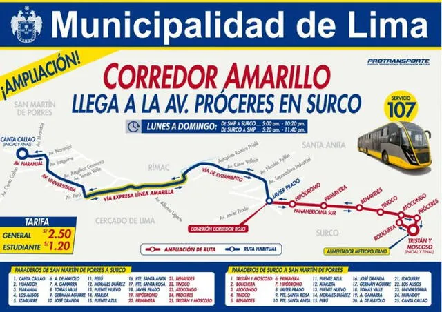 Ruta corredor amarillo hasta 2023. Foto: TVPerú   
