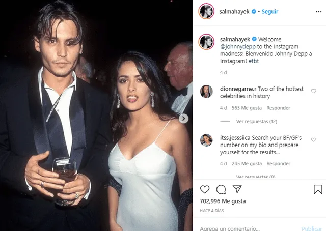 Salma Hayek le da la bienvenida a Johnny Depp a Instagram con fotos del pasado.