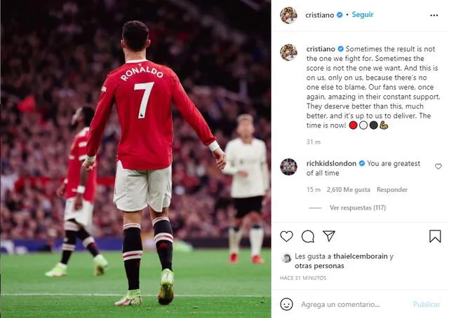Mensaje de Cristiano Ronaldo. Foto: Instagram
