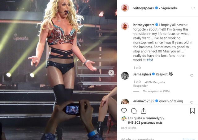 Mensaje de Britney Spears en Instagram