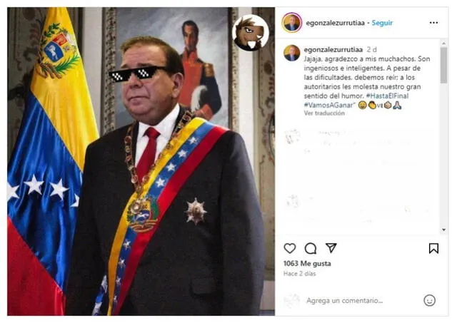<em> Post satírico sobre González en la cuenta falsa. Foto: captura de Instagram </em>   