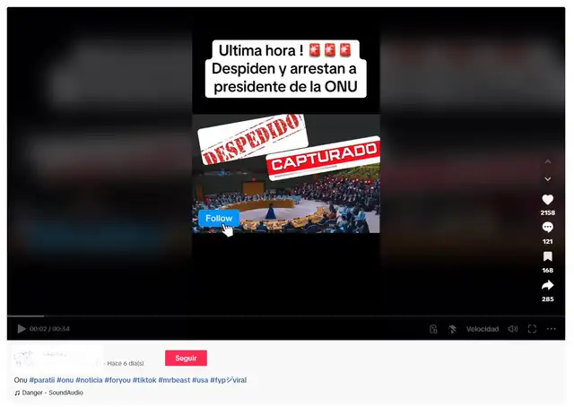 <em> Desinformación sobre António Guterres. Foto: captura de TikTok</em> <em> Desinformación sobre António Guterres. Foto: captura de TikTok</em>
