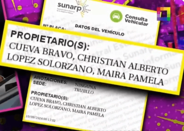 Documento certifica que camioneta pertenece a Christian Cueva y Pamela Franco. Foto: captura de Willax TV   