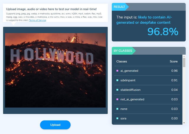 <em>Resultado de la evaluación en Hive Moderation. Foto: captura de Google</em> <em>Resultado de la evaluación en Hive Moderation. Foto: captura de Google</em>