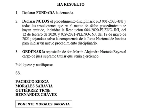 Restitución del juez Martín Hurtado Reyes. Restitución del juez Martín Hurtado Reyes.