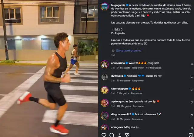 Publicación de Hugo García en redes sociales. Foto: Instagram.  