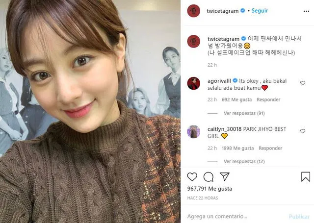 Jihyo en Instagram. Foto: captura