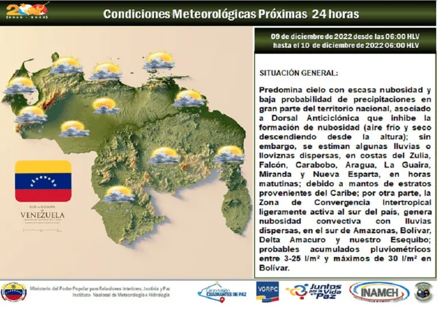 Pronostico del clima en Venezuela: Foto: Inameh