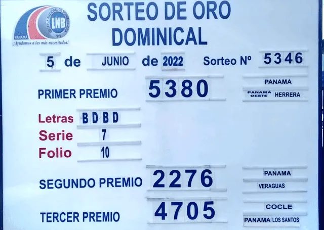 Resultados del 'Sorteo de Oro Miercolito' de hoy, 5 de junio de 2022. Foto: Twitter/Lotería Nacional Pmá