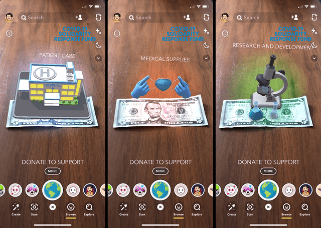 El nuevo filtro de Snapchat para realizar donaciones a lucha contra el COVID-19.