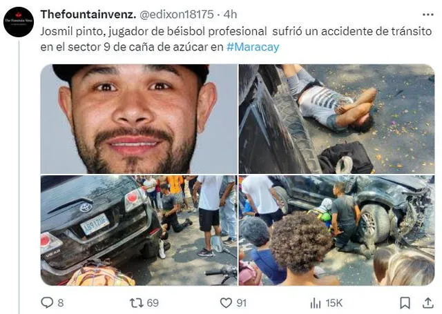 Así dio a conocer la noticia el mencionado medio sobre el accidente que sufrió Josmil Pinto. Foto: edixon18175/X   