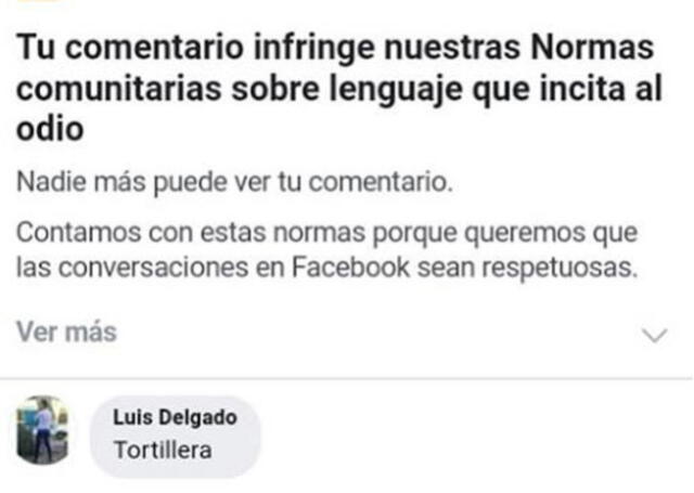 Facebook: usuarios fueron bloqueados por comentar la palabra ‘tortillera’