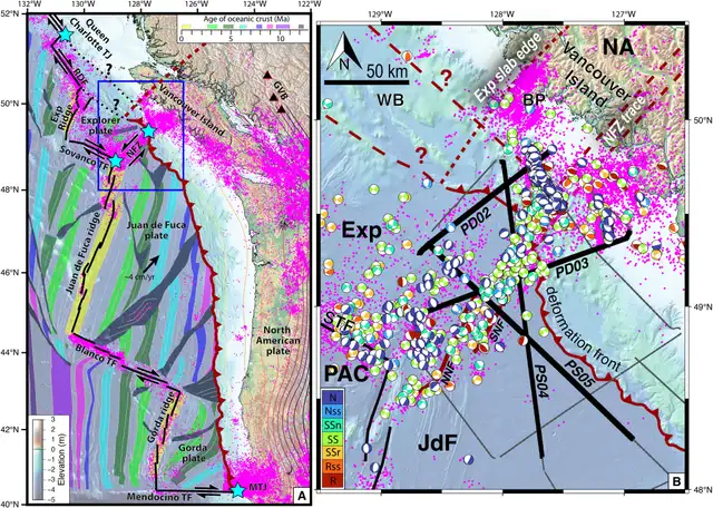 Contexto tectónico de la zona de subducción del norte de Cascadia. Foto: Science Advances