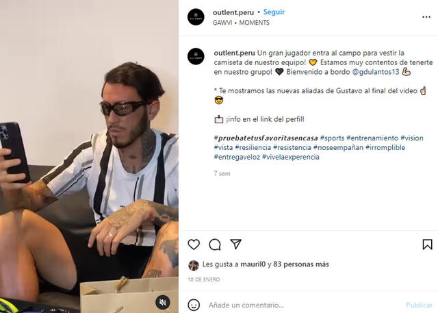 Gustavo Dulanto luciendo las gafas deportivas de Outlent. Foto: captura Instagram