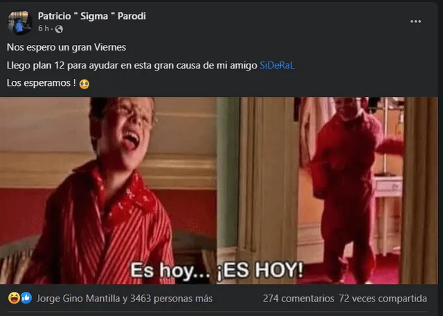 Publicación de Patricio Parodi sobre la chocolatada.