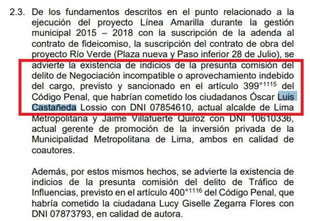 Extracto del informe Lava Jato sobre Luis Castañeda Lossio.