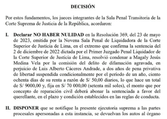  Decisión de la Corte Suprema por el caso Magaly-Cáceres. Foto: Corte Suprema de Justicia<br><br>    