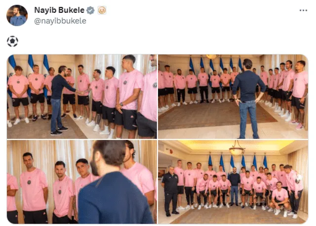  El presidente salvadoreño no desaprovechó la oportunidad para saludar a Lionel Messi previo al amistoso en El Salvador. Foto: @nayibbukele/X   