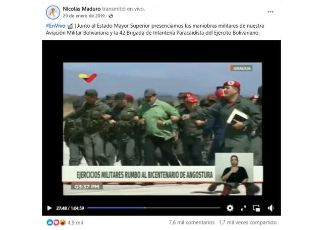 <em>Otro video de la participación de Maduro en el evento militar desarrollado en 2019. Foto: captura de Facebook</em>   