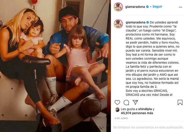Hija de Diego Maradona en Instagram