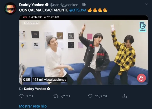 Jin, Jimin y Yoongi de BTS bailando "Con calma" de Daddy Yankee