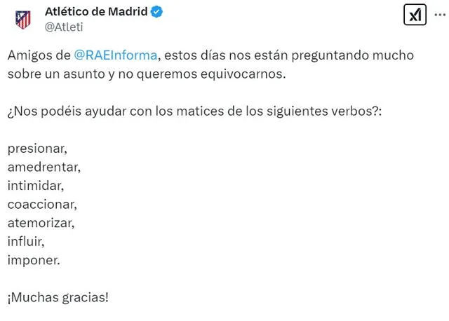  Publicación del Atlético de Madrid en la previa del derbi. Foto: Atlético Madrid   