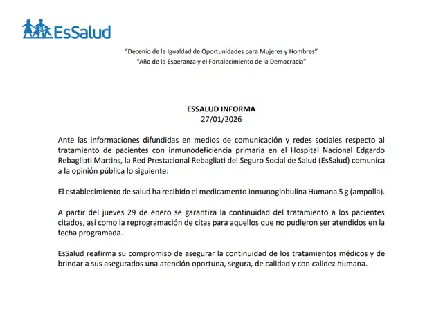  Comunicado. Foto: EsSalud.   