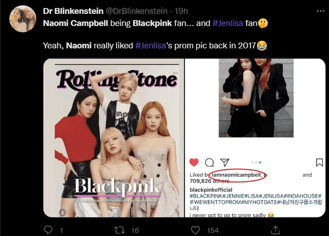 BLACKPINK Naomi Campbell supermodelo reacciona BLINK fan