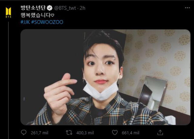 Jungkook en Twitter tras el Muster Sowoozoo 2021. Foto: captura Twitter