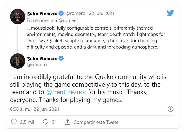 John Romero comenta sobre Quake. Foto: Twitter