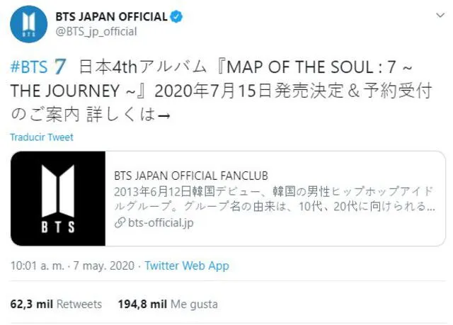 BTS Japón, Map of the Soul: 7 The Journey