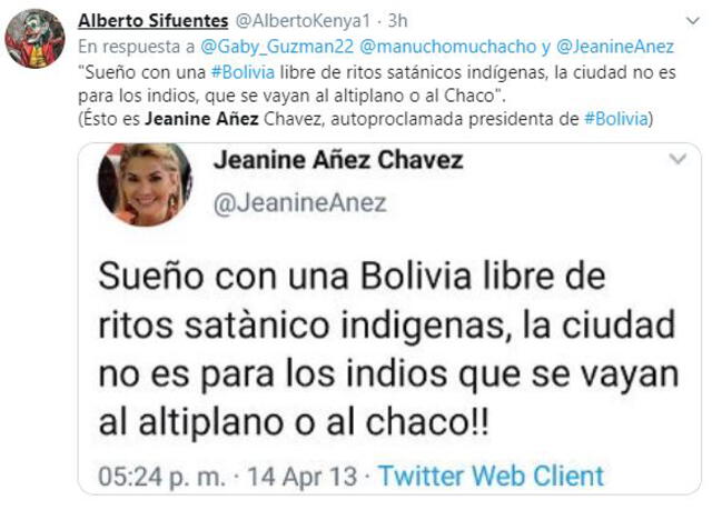 Tuits de Jeanine Añez que generaron polémica en redes sociales. Foto: captura Twitter