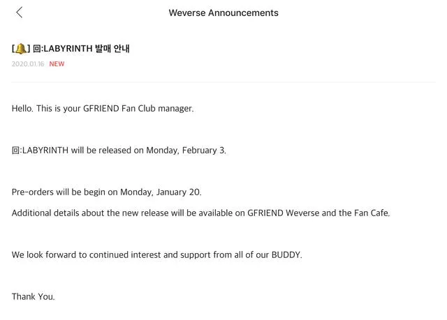 A través de sus redes sociales GFriend anunció su próximo comeback.