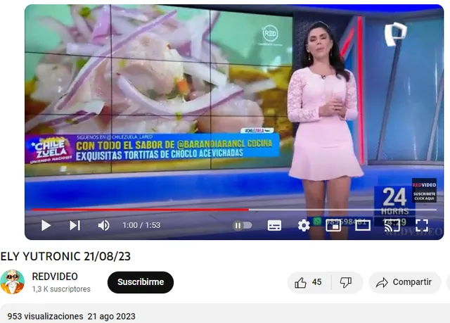  Video de Ely Yutronic en 24 horas registrado el 21 de agosto de 2023. Foto: captura / Youtube / Red video.    