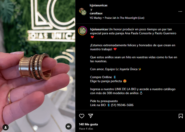 Joyería expone los supuestos anillos de Paolo y Ana Paula. Foto: Instagram/LC Joias Únicas   