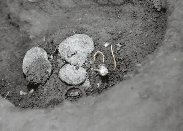 Se hallaron monedas y joyas en el lecho donde estaba la pareja. Foto: Ministerio de Cultura italiano   