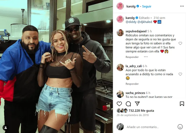 Karol G publicó una foto junto a P. Diddy. Foto: Karol G/Instagram   