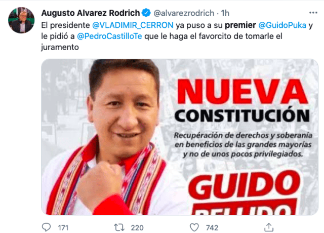 Famosos y periodistas se pronuncian tras la designación de Guido Bellido como premier