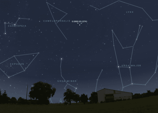  Trayectoria del cometa C/2033 E3 (ZTF). Foto: Planetario de Madrid <br>      