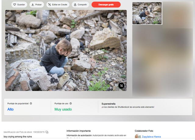  Escenas del niño alrededor de escombros. Foto: captura en Shutterstock   